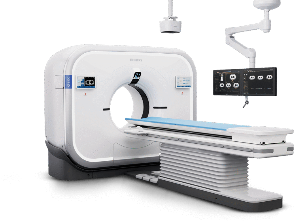 Modern CT scanner with patient table